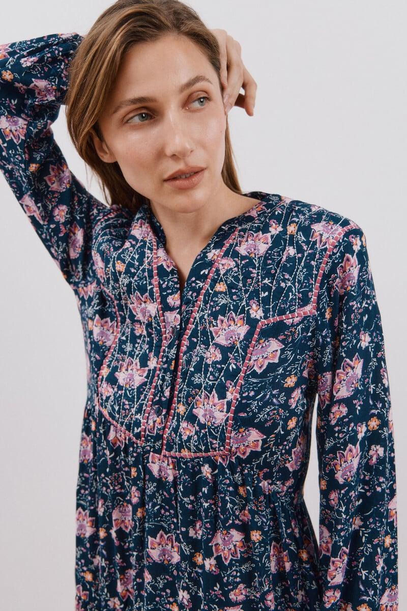 pedro del hierro Vestido largo estampado con bordado a contraste Rebajas top