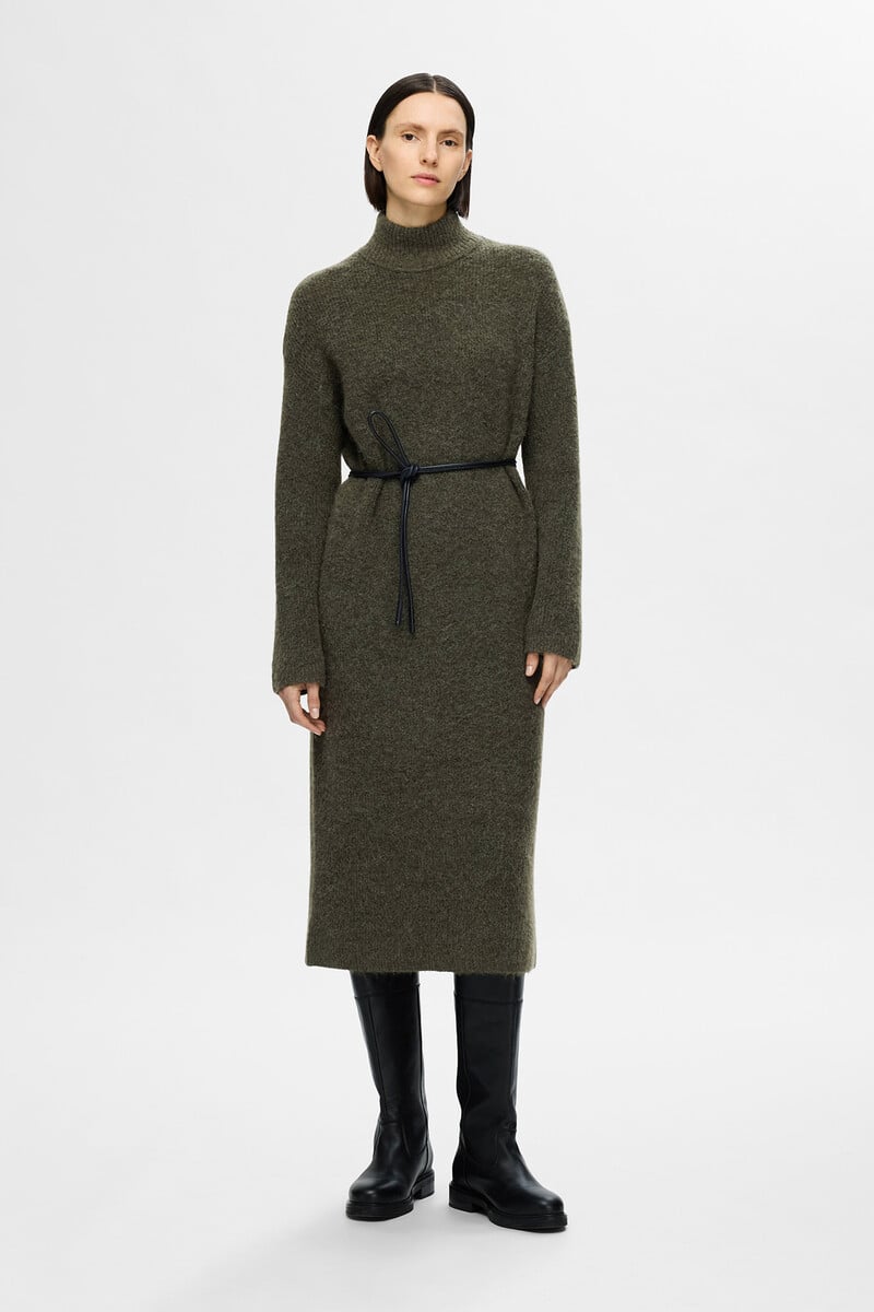 pedro del hierro Vestido Midi de cuello alto confeccionado con lana Merino Tienda de fábrica