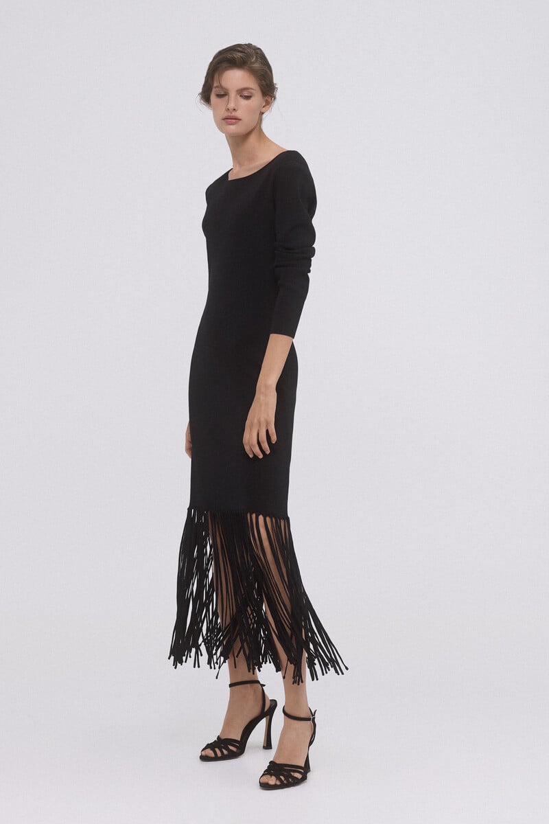 pedro del hierro Vestido de tricot con flecos Descuento