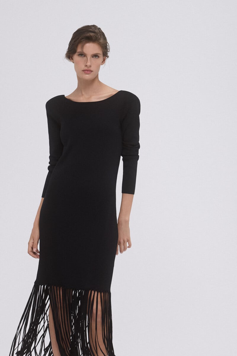 pedro del hierro Vestido de tricot con flecos Descuento