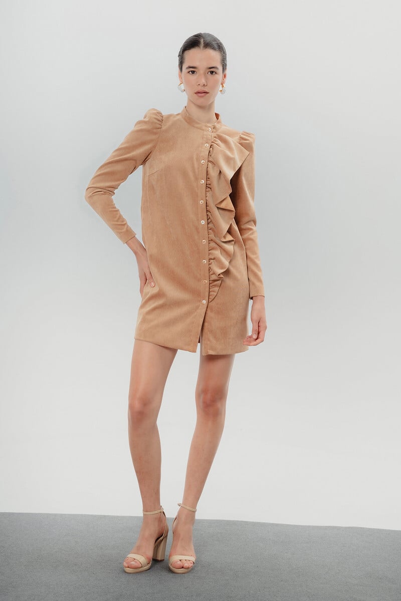 pedro del hierro Vestido corto con volantes camel Superdescuento