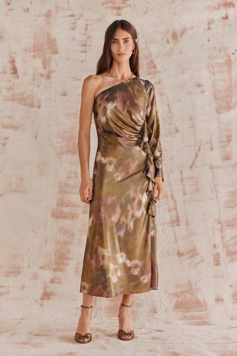 pedro del hierro Ricarda. Vestido asimétrico dorado Precios de Black Friday