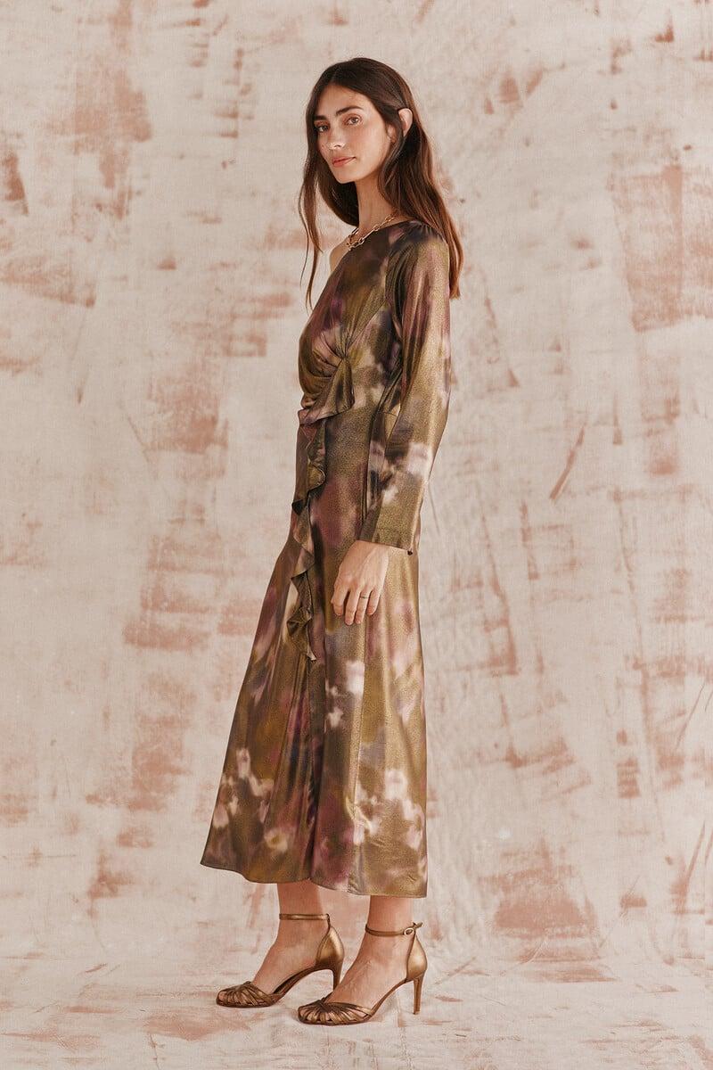 pedro del hierro Ricarda. Vestido asimétrico dorado Precios de Black Friday