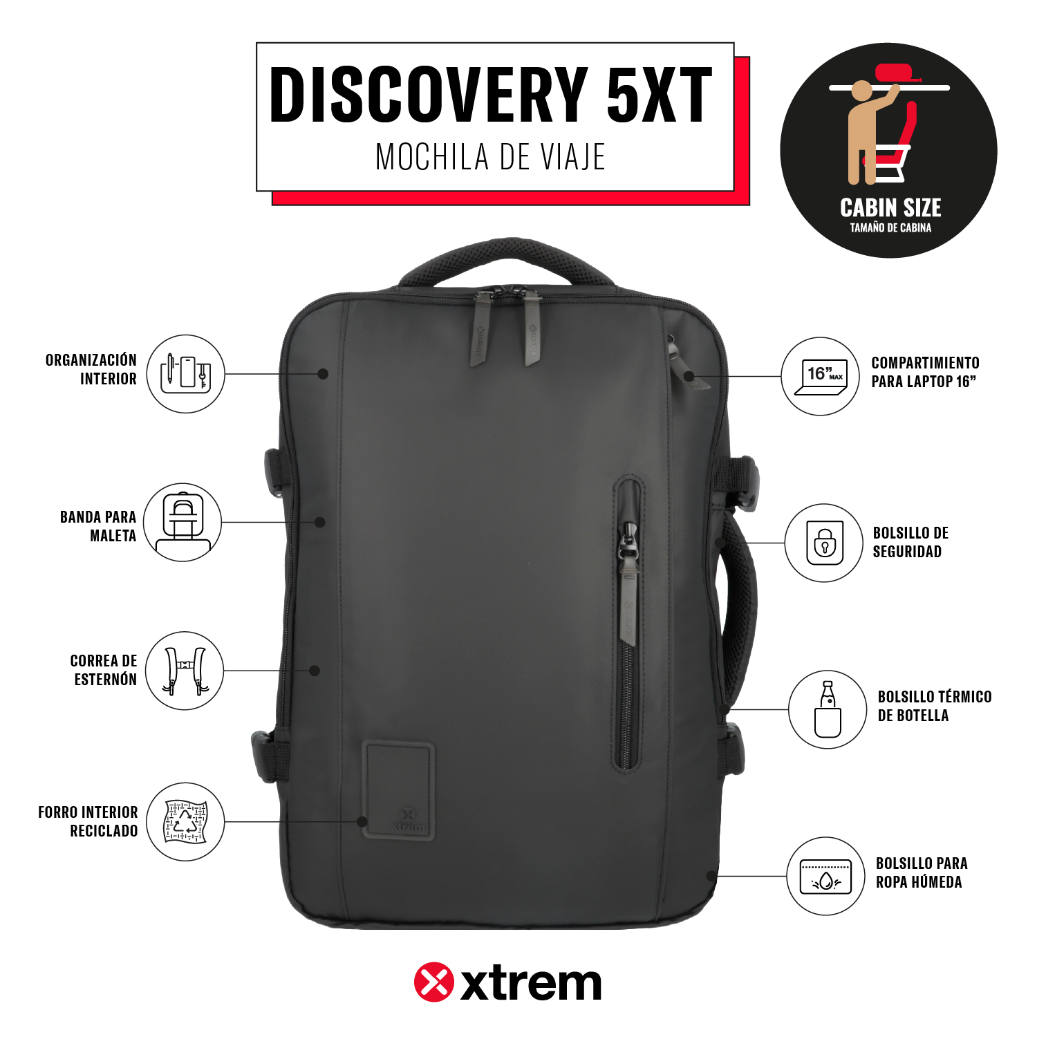 saxoline Mochila de viaje Discovery negra Superdescuento