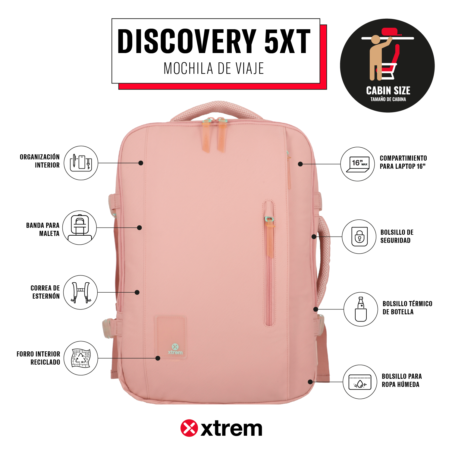 saxoline Mochila de viaje Discovery rosada Liquidación