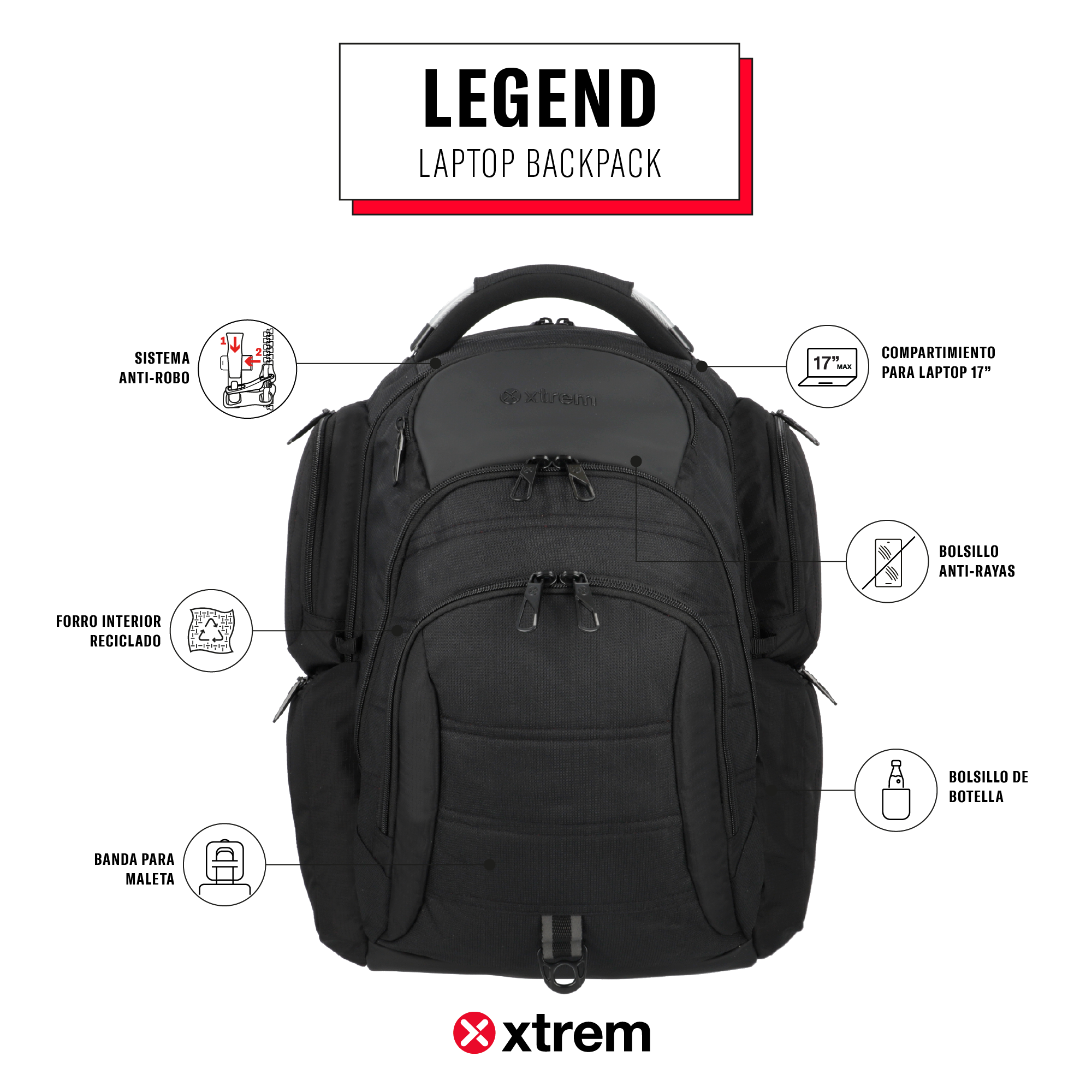 saxoline Mochila para notebook 17" Legend negra Ventas relámpago