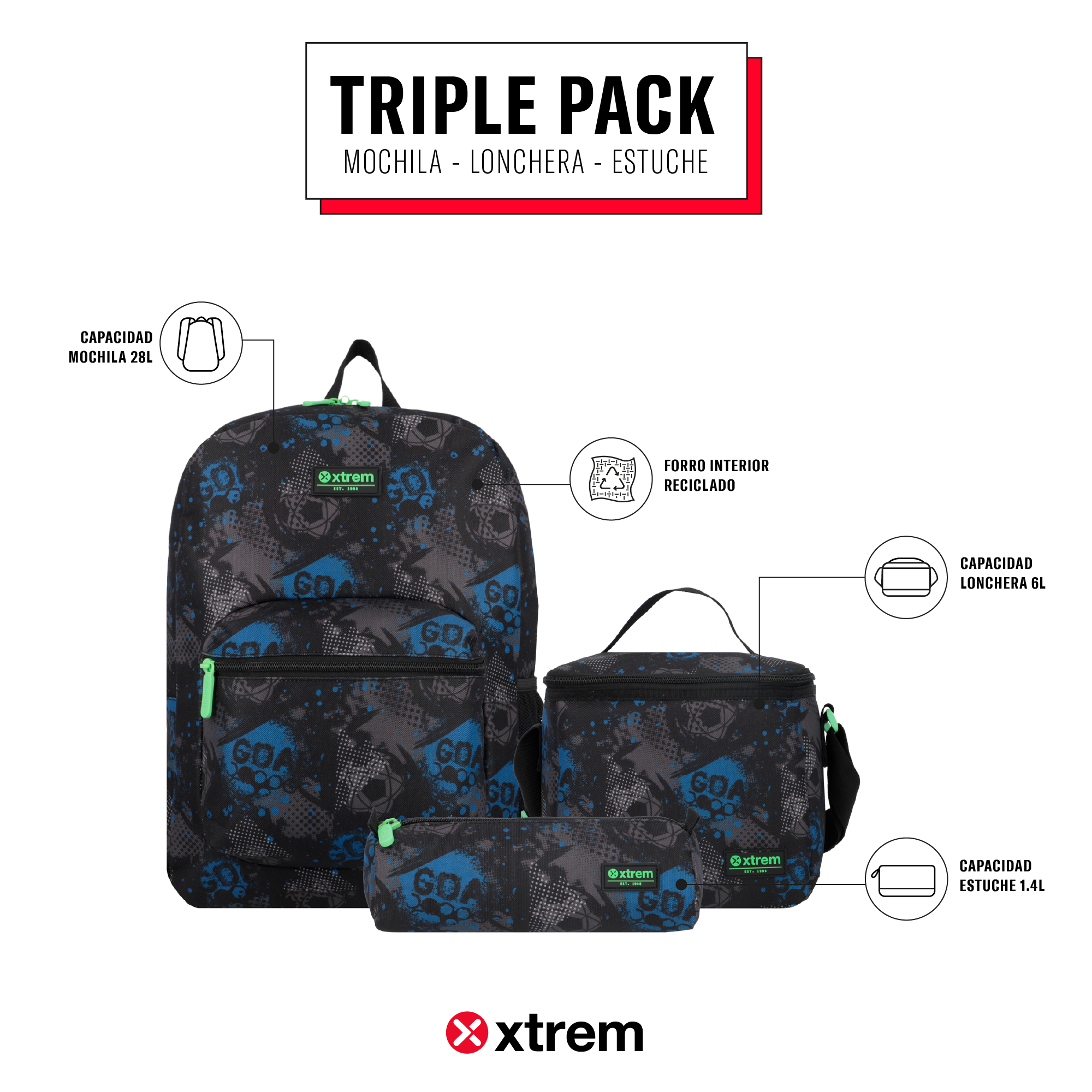 saxoline Set mochila + lonchera + estuche Triple Pack negro fútbol Precios de Black Friday