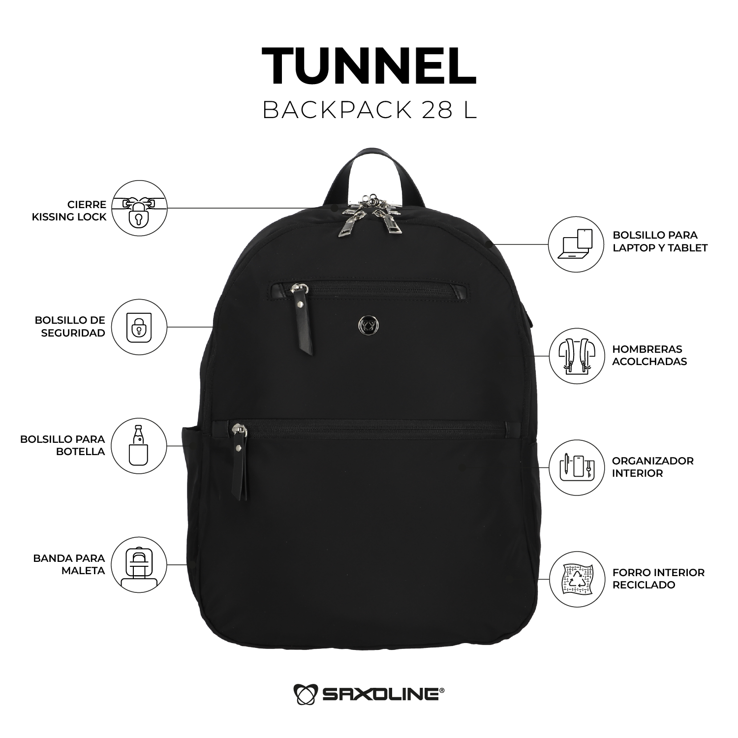 saxoline Mochila Tunnel para Notebook Negra Rebajas top