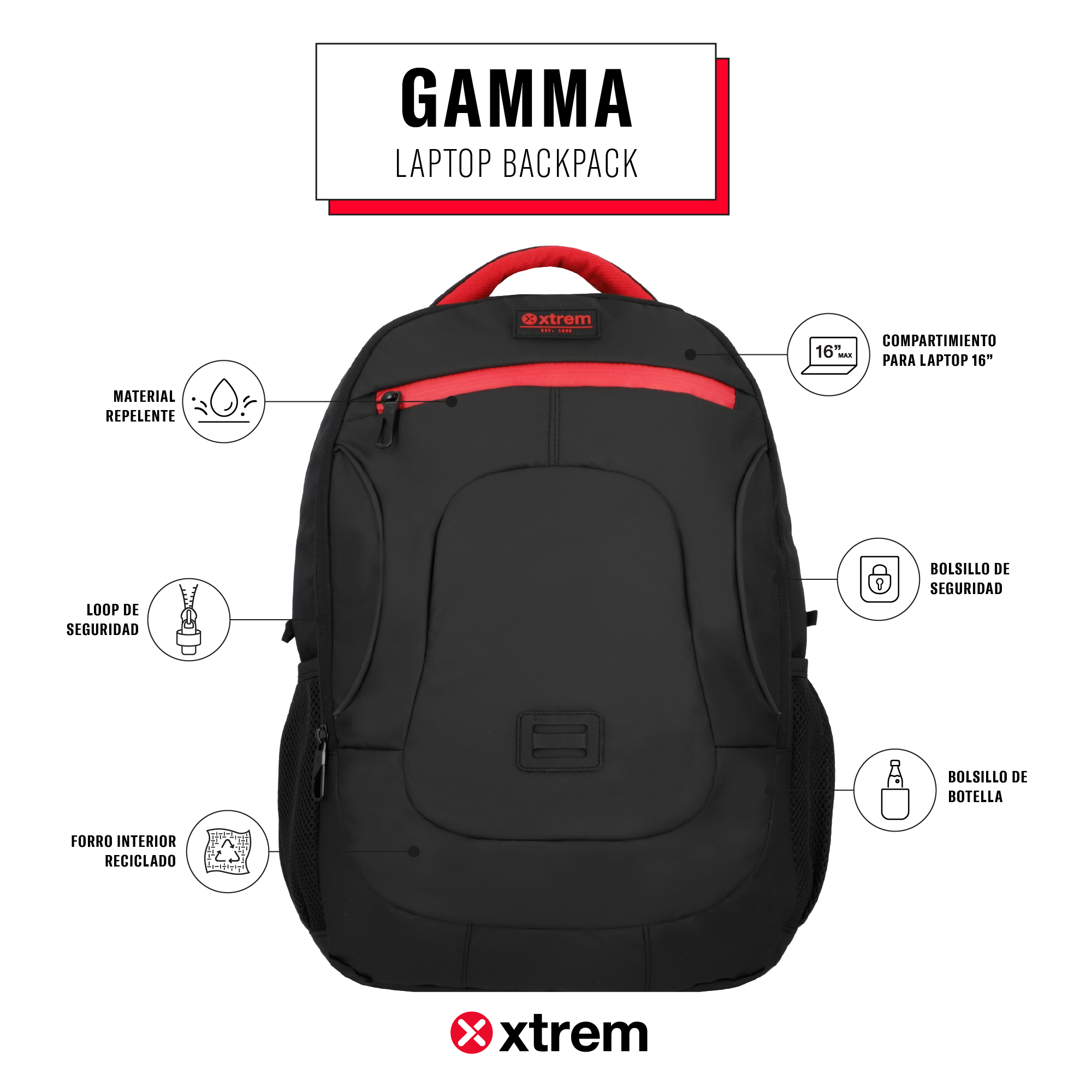 saxoline Mochila para notebook 16" Gamma negra/roja Descuento