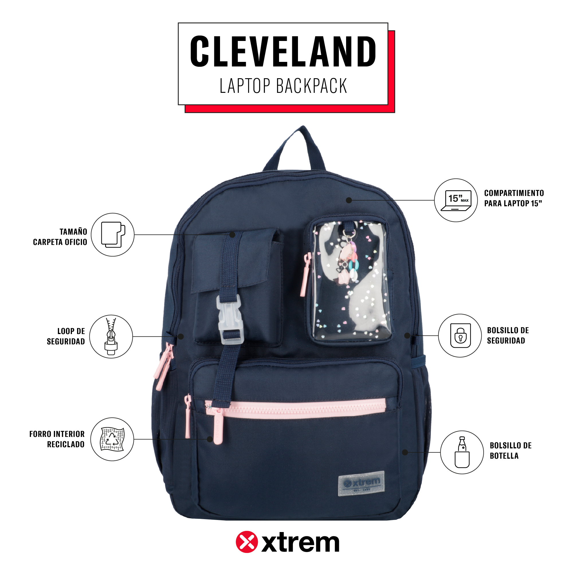 saxoline Mochila para notebook 15" Cleveland azul/rosada Tienda