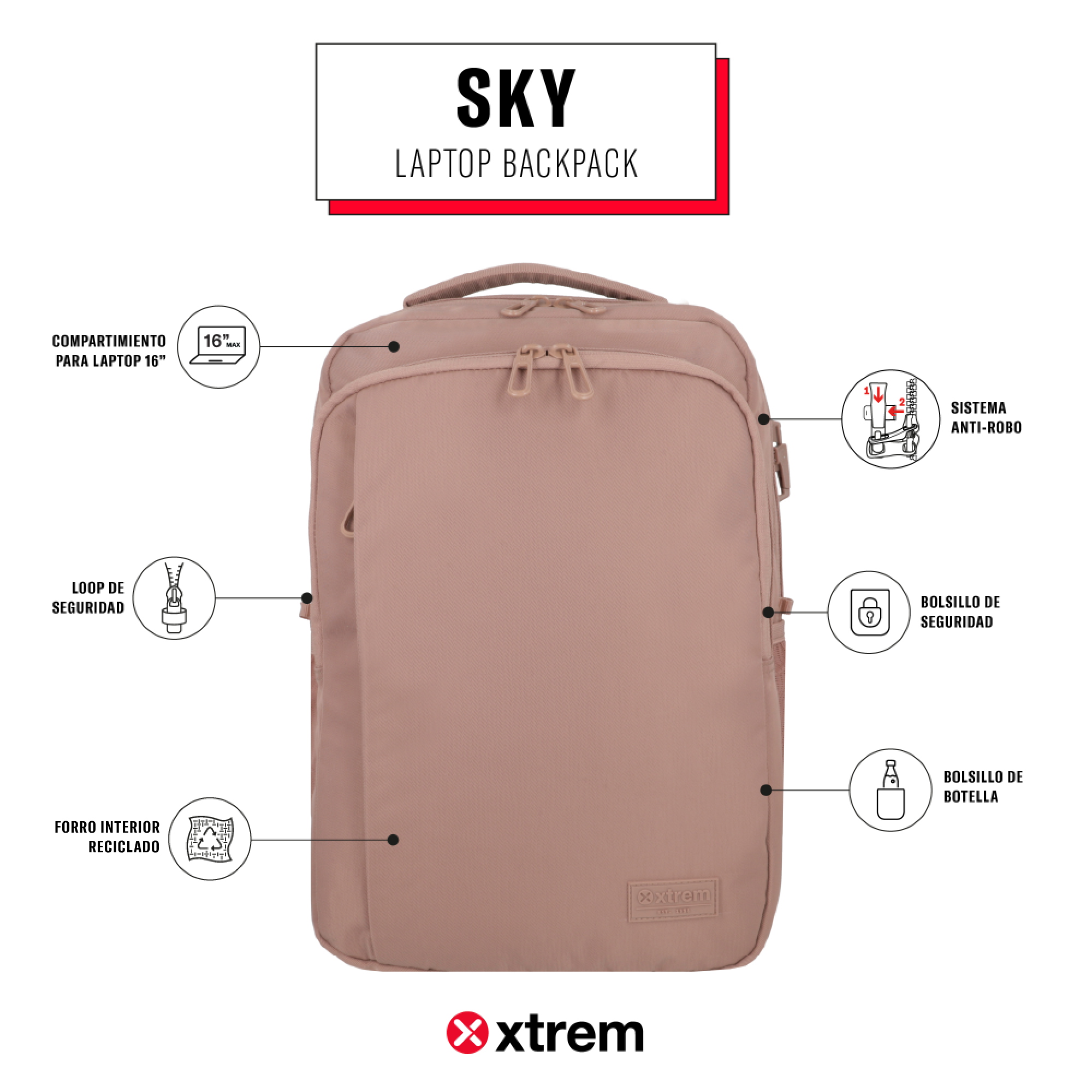 saxoline Mochila para notebook 16" Sky rosada Mejor oferta