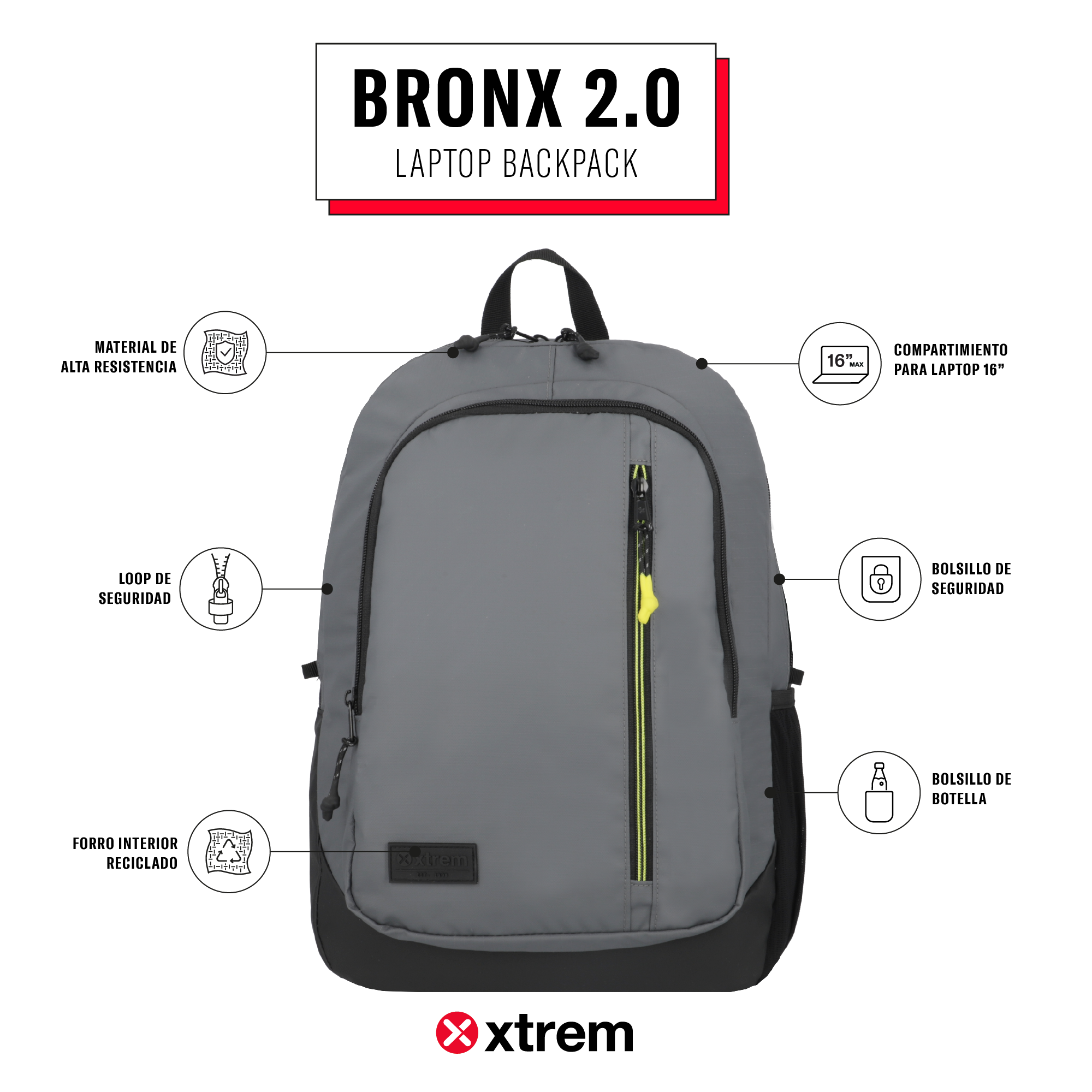 saxoline Mochila para notebook 16" Bronx 2.0 gris Promoción por tiempo limitado