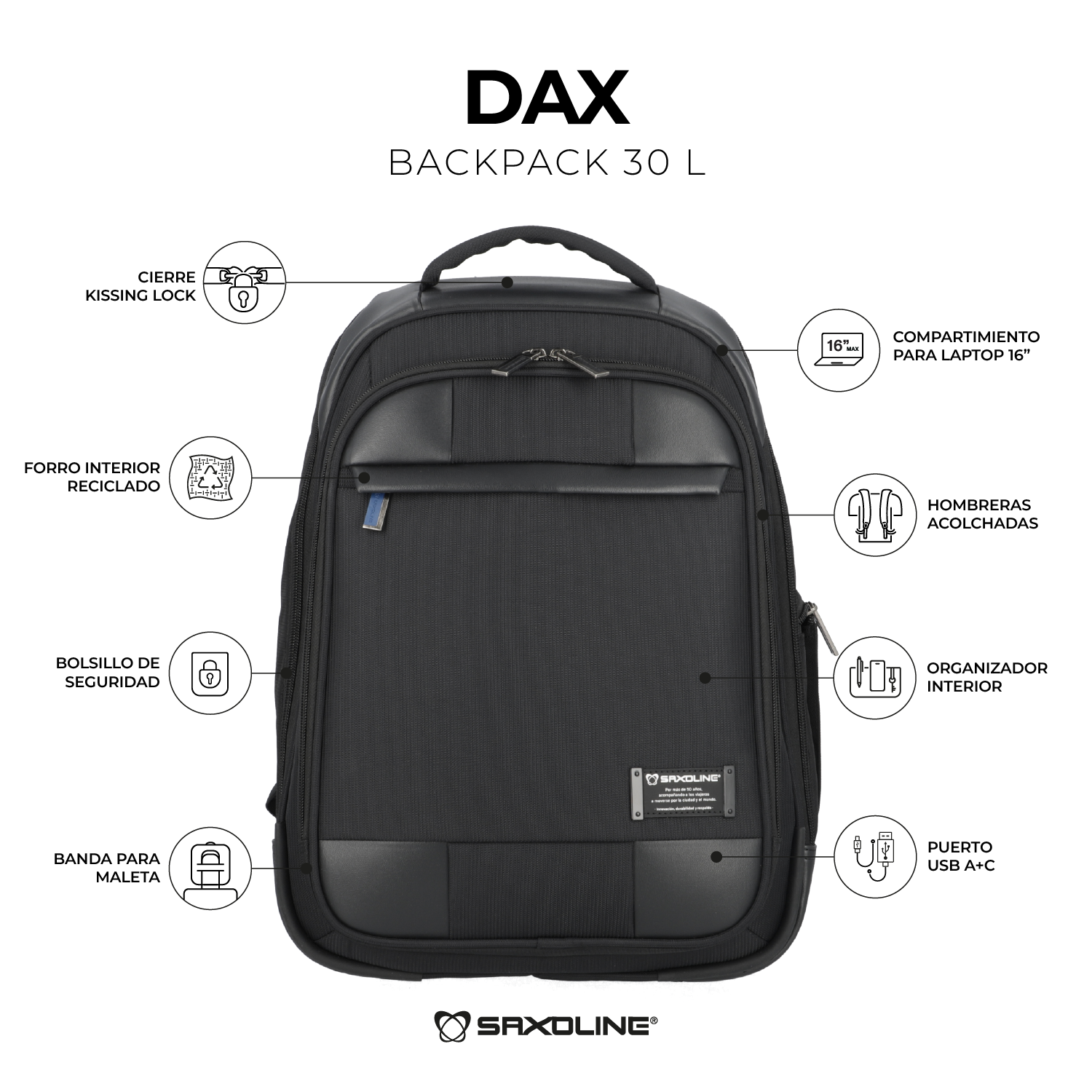 saxoline Mochila para notebook Dax negro 16" Ahorra y exporta