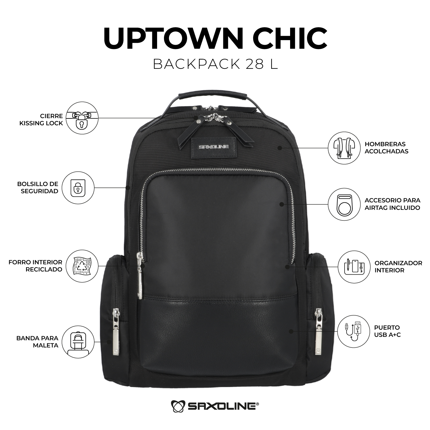 saxoline Mochila para notebook mujer Uptown Chic negro 15" Ofertas de temporada
