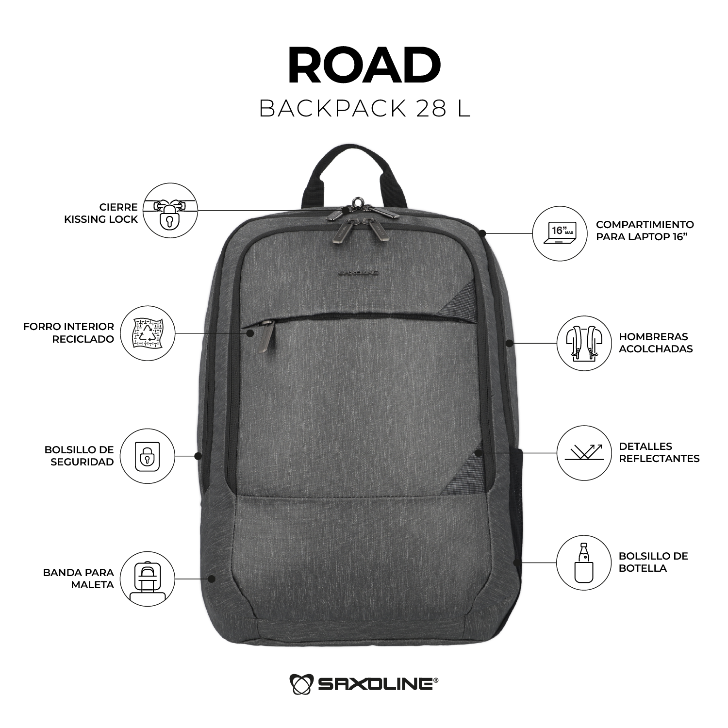 saxoline Mochila para notebook Road gris 16" 2025