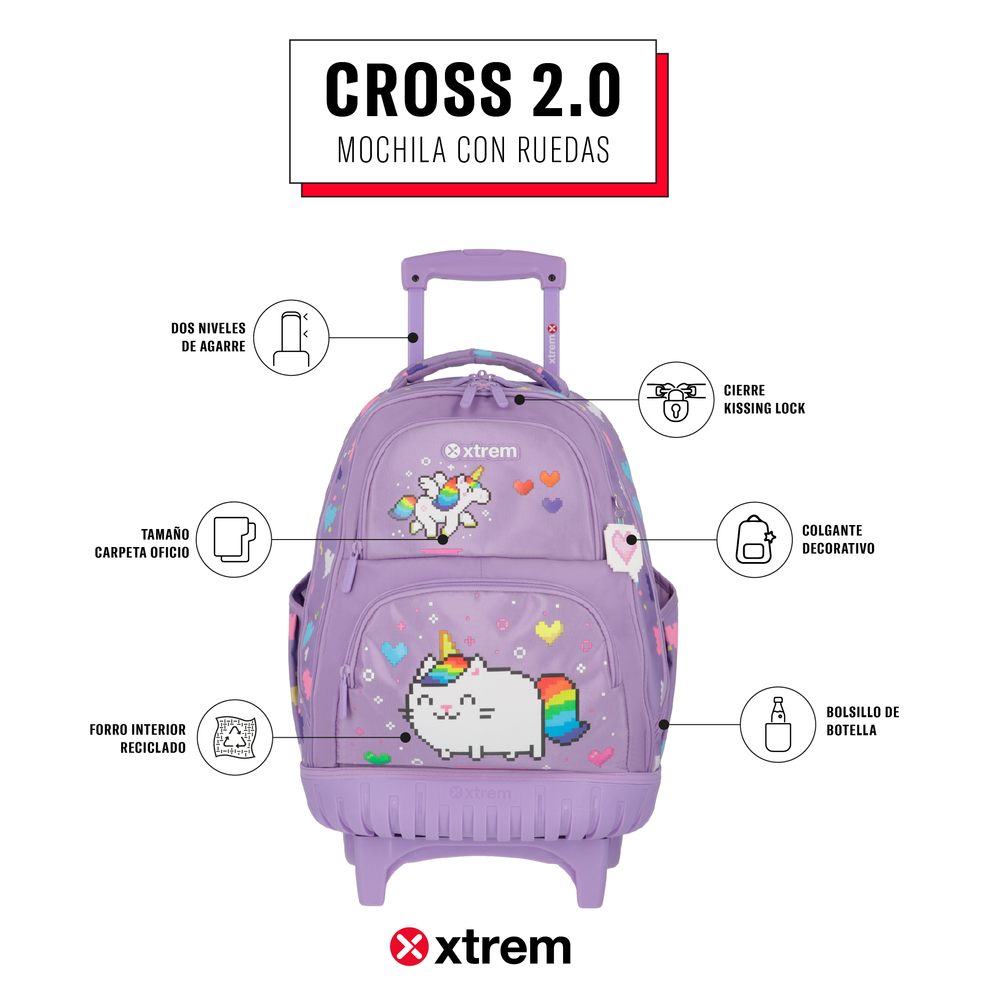 saxoline Mochila con ruedas Cross 2.0 lila gato Los más vendidos