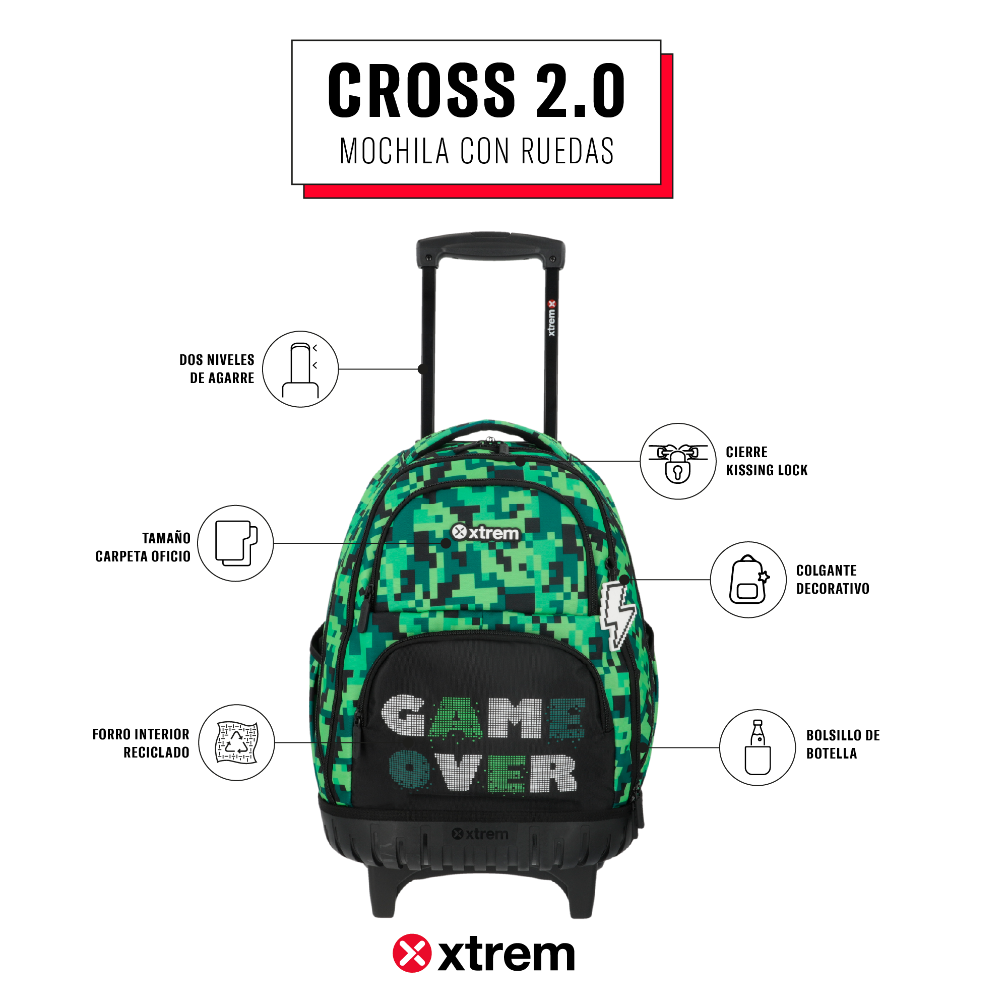 saxoline Mochila con ruedas Cross 2.0 verde píxeles Ventas relámpago