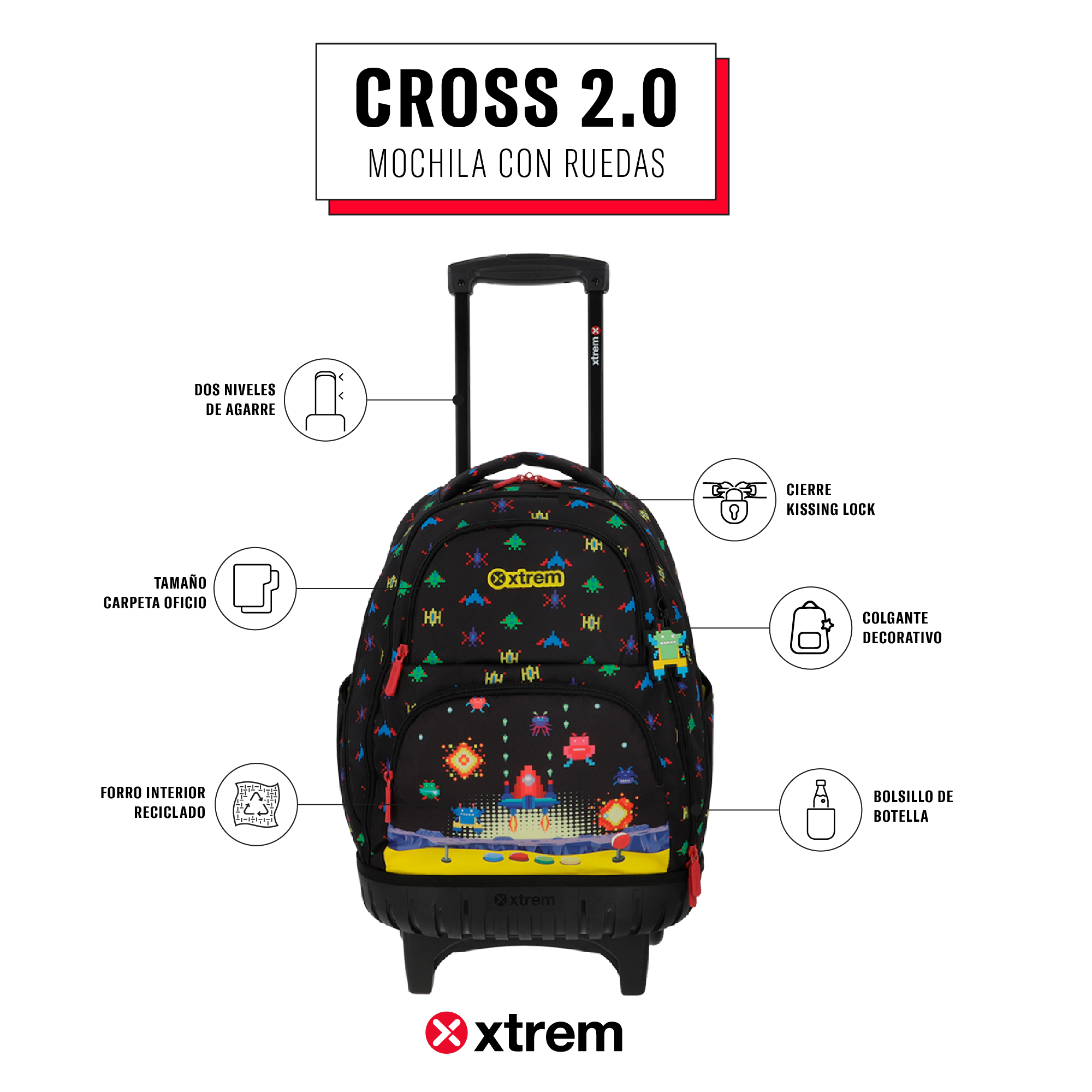 saxoline Mochila con ruedas Cross 2.0 negra arcade Liquidación