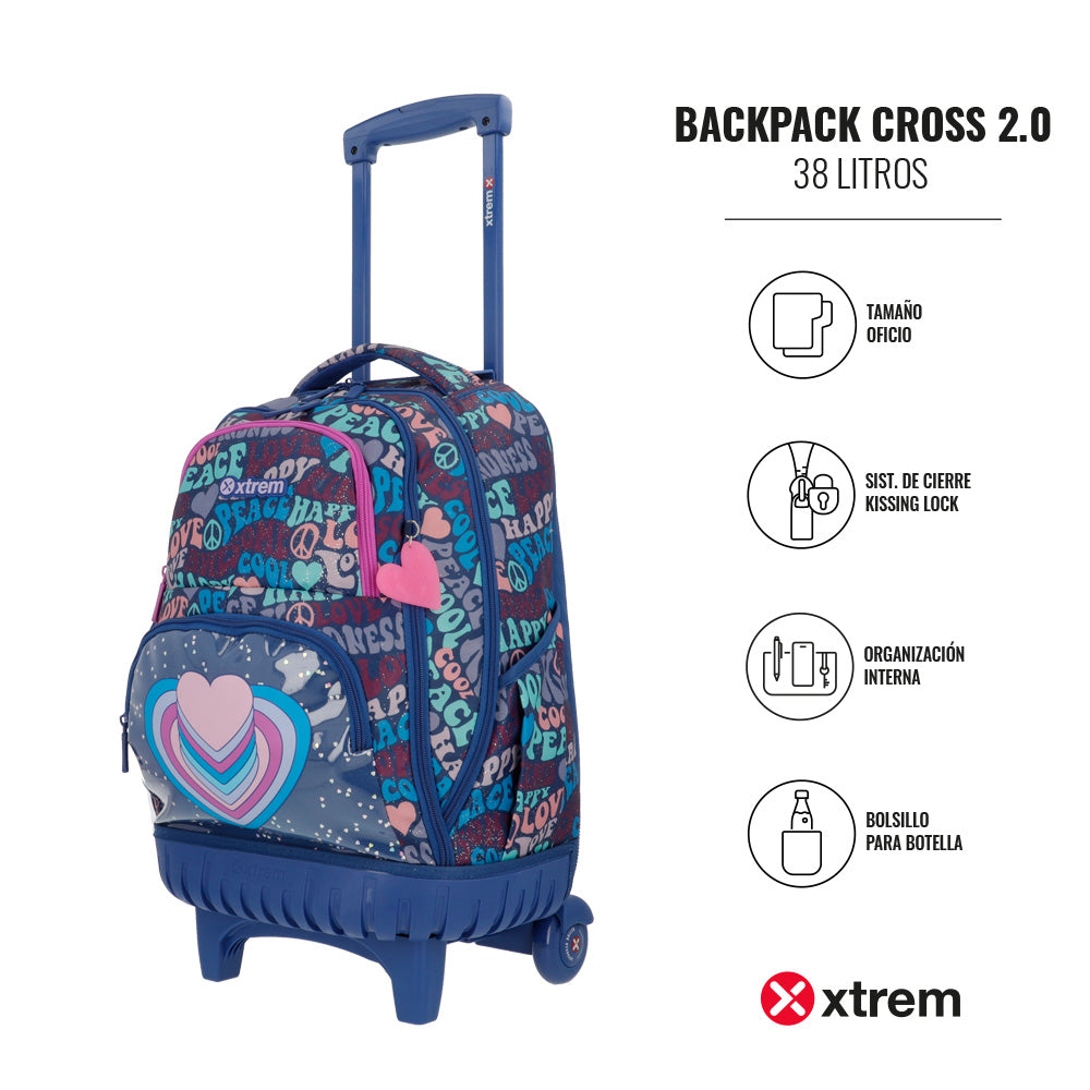saxoline Mochila con ruedas Cross 2.0 Hearts azul Precio de fábrica