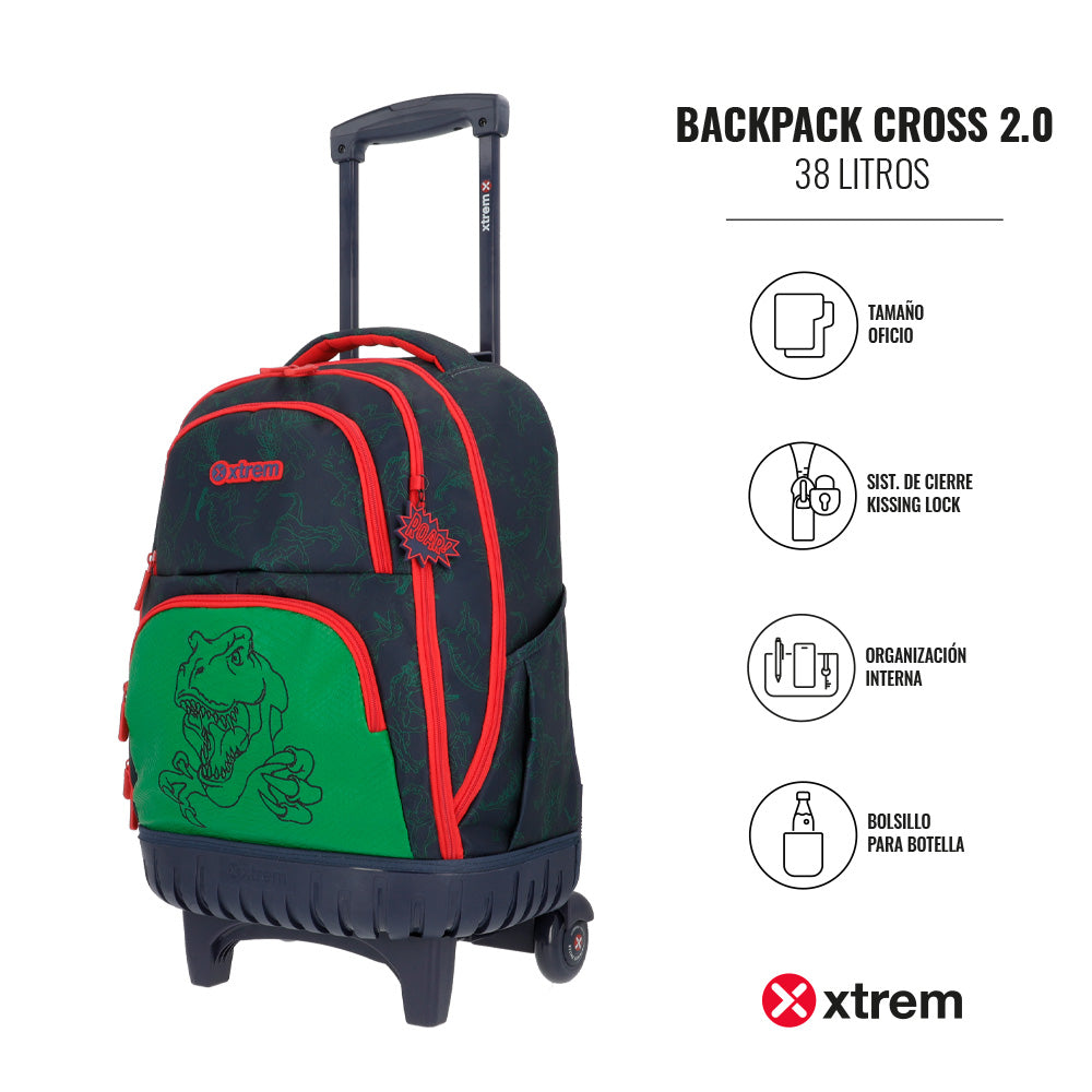 saxoline Mochila con ruedas para niños Cross 2.0 Dino azul Promoción por tiempo limitado