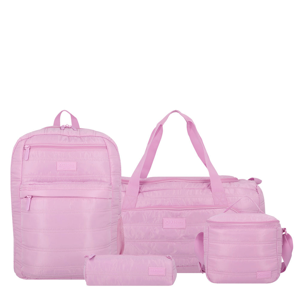 saxoline Set mochila + bolso + lonchera + estuche Megapack 2.0 morado