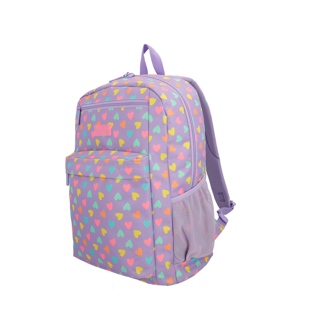 saxoline Megapack mochila escolar + bolso deportivo + lonchera + estuche Heart morado Ofertas de temporada