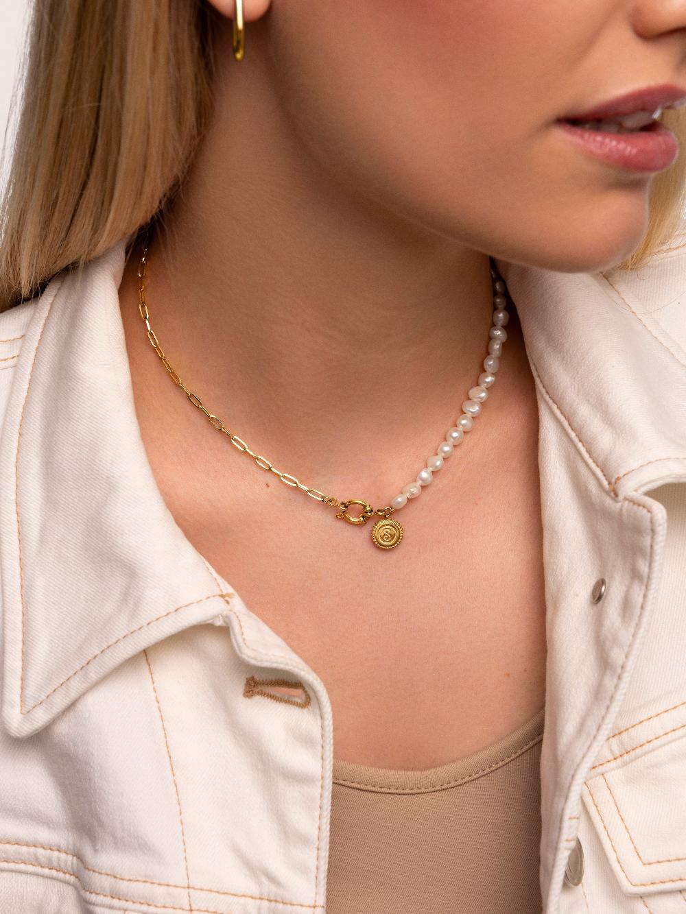 singularu Collar Chic Pearl Acero Baño Oro En línea