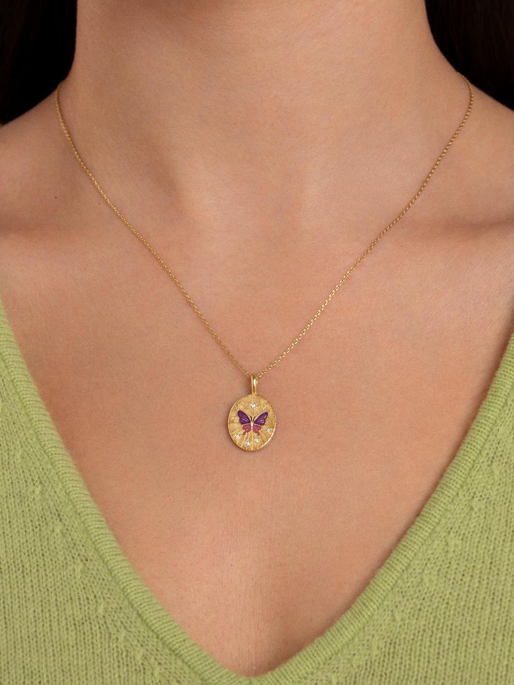 singularu Collar Medallion Butterfly Rose Baño Oro Ofertas