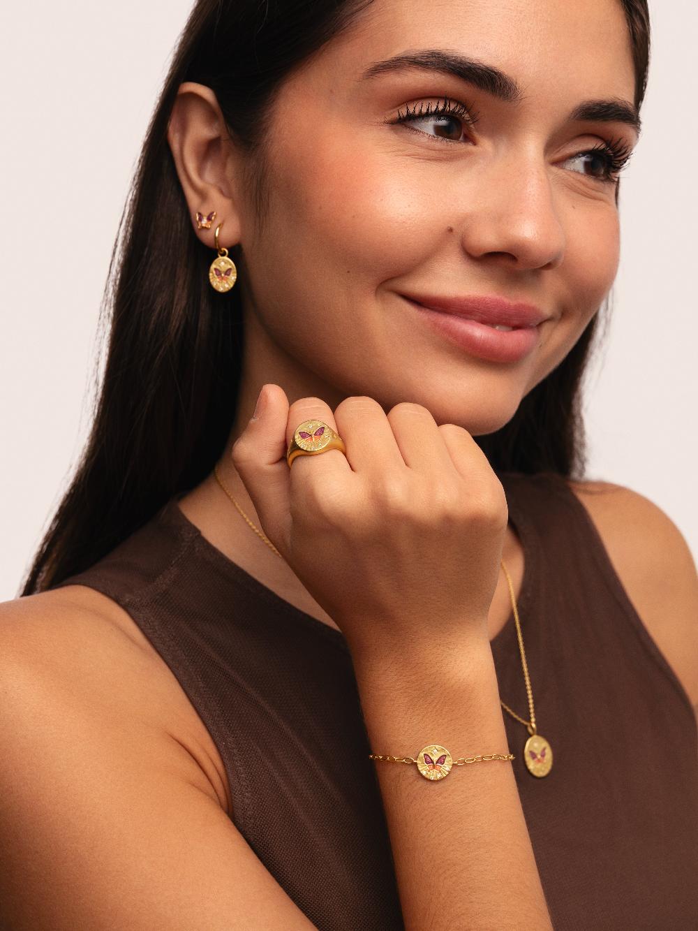 singularu Collar Medallion Butterfly Rose Baño Oro Ofertas