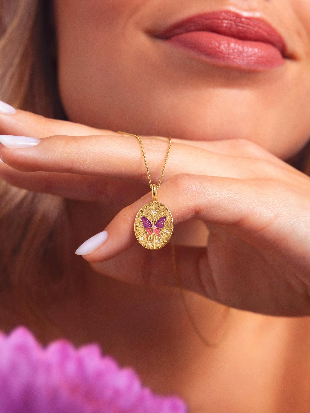 singularu Collar Medallion Butterfly Rose Baño Oro Ofertas
