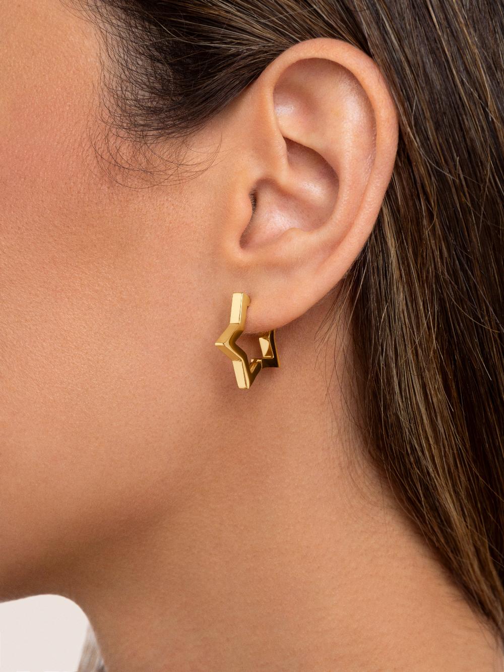 singularu Pendientes Superstar Acero Baño Oro En oferta