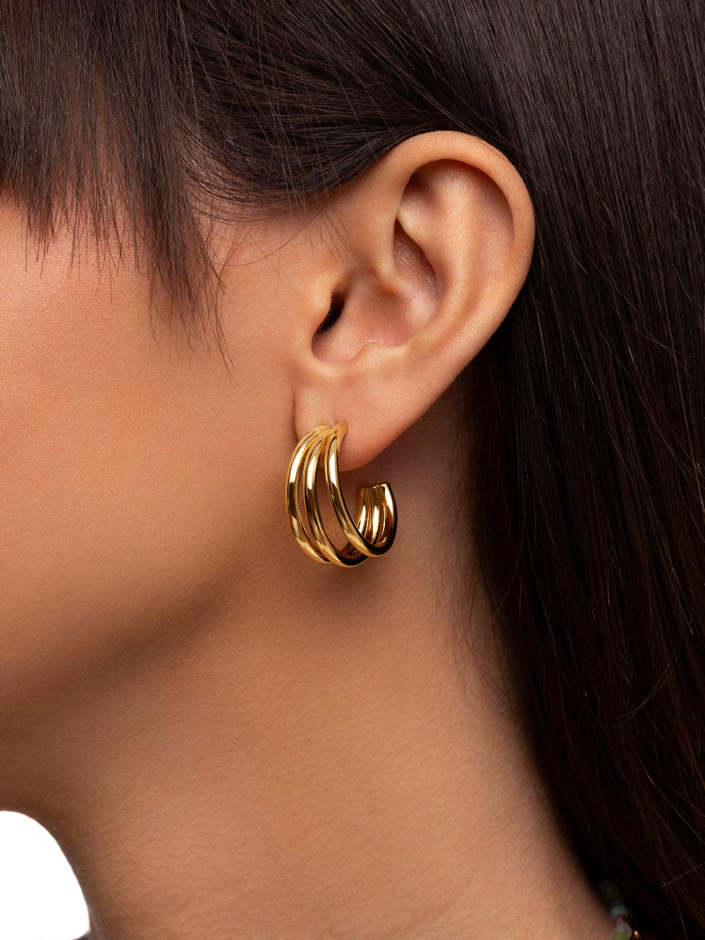 singularu Pendientes Aro Triple Baño Oro Envío gratis