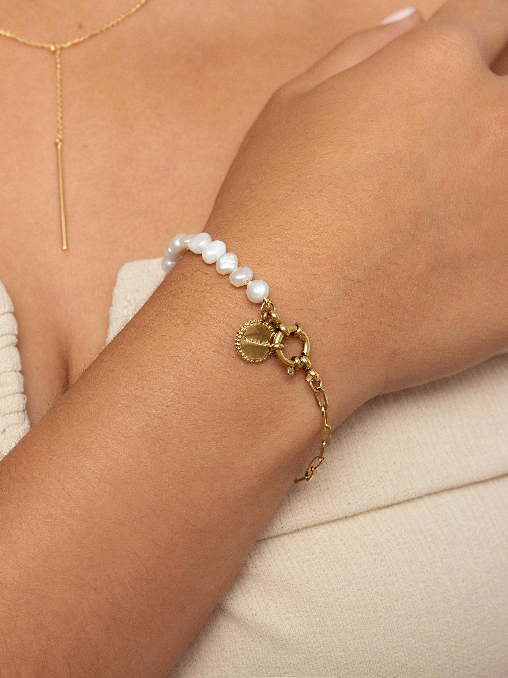 singularu Pulsera Chic Pearl Acero Baño Oro Promoción trimestral