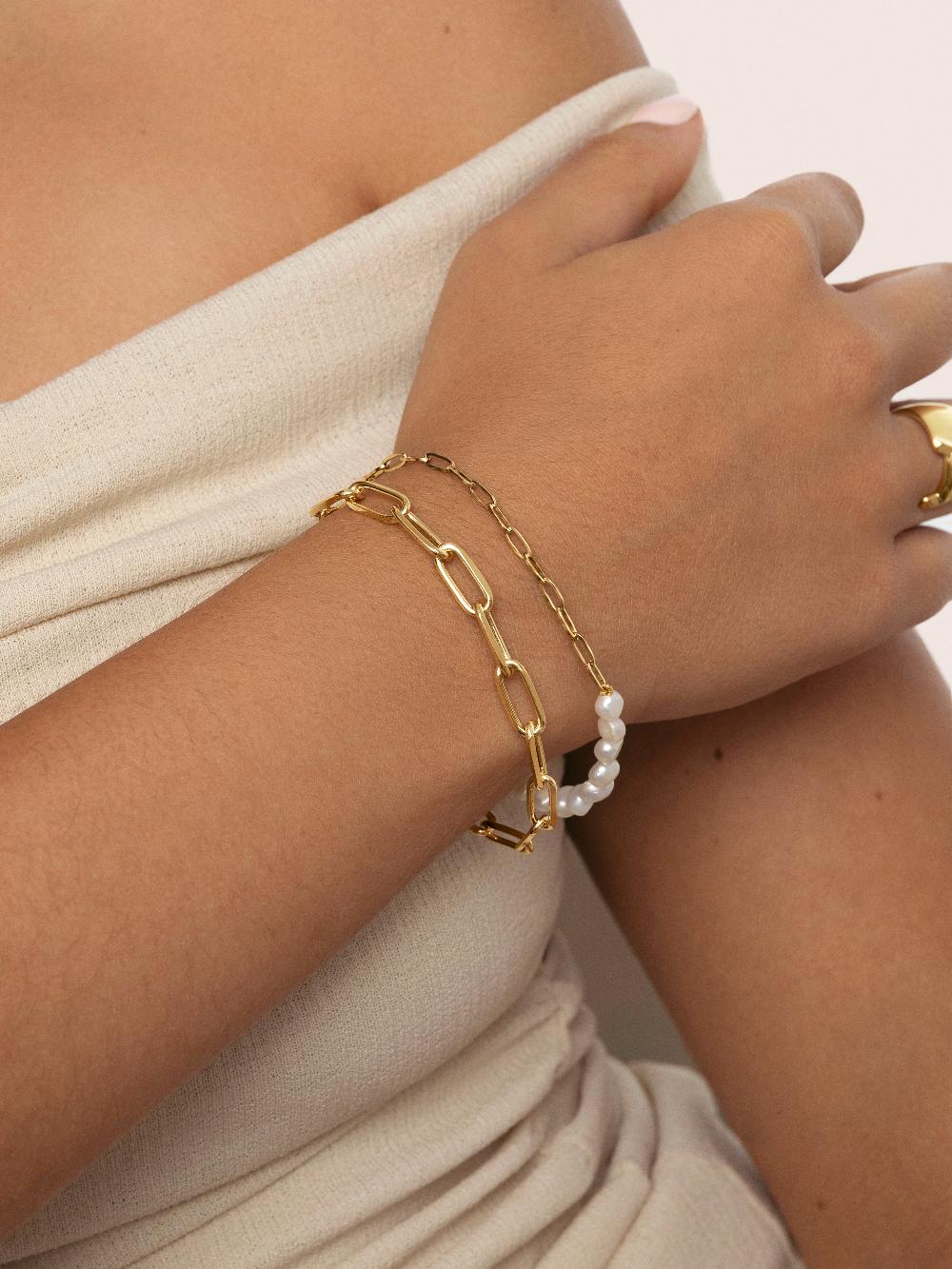 singularu Pulsera Chic Pearl Acero Baño Oro Promoción trimestral