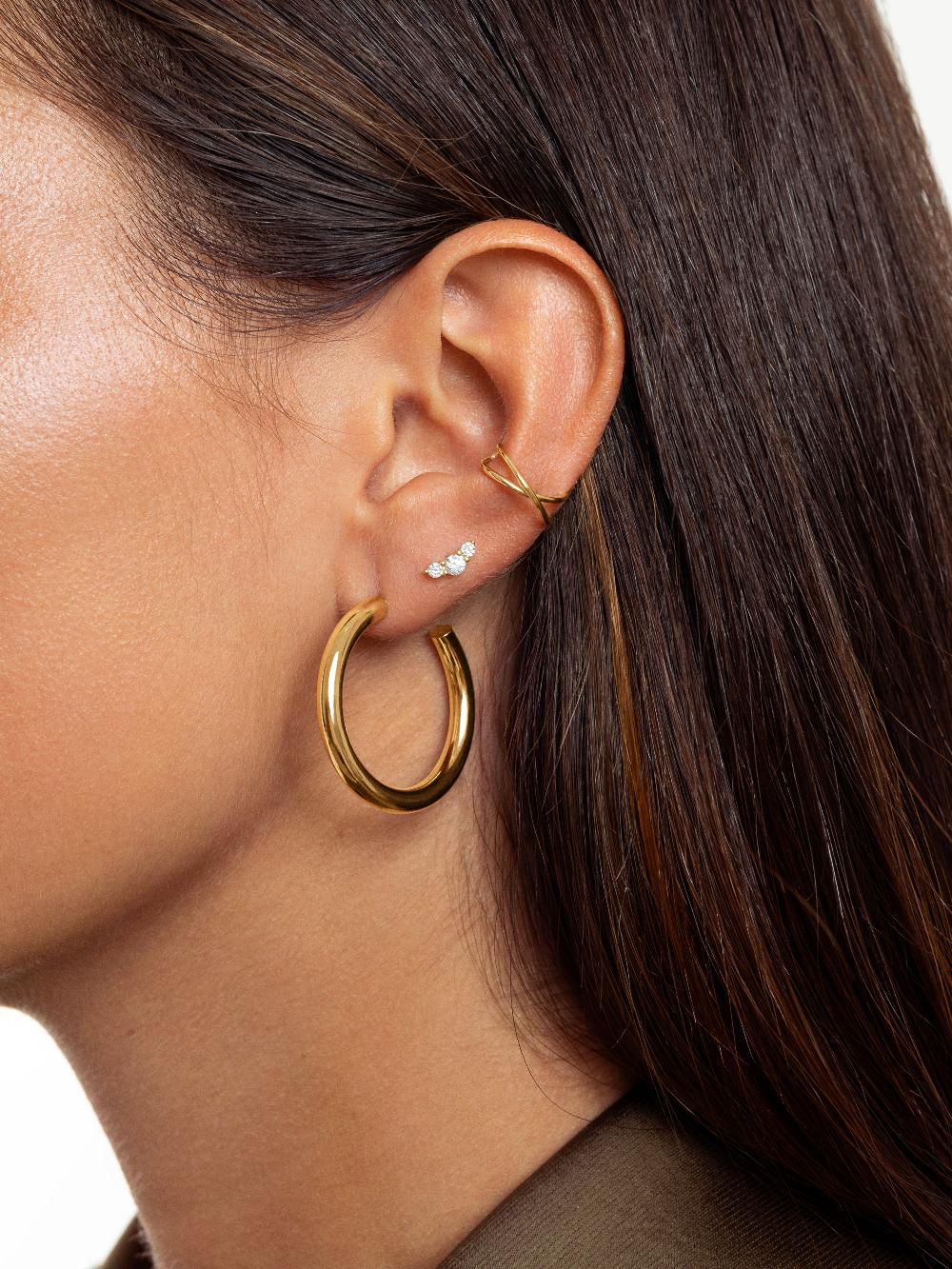 singularu Pendiente Suelto Ear Cuff Cross Plata Baño Oro Envío internacional gratuito