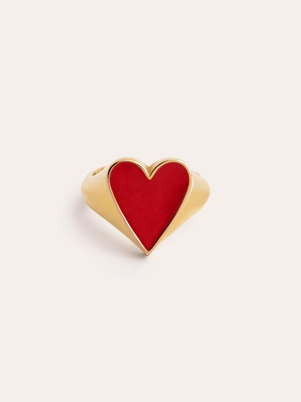 singularu Anillo Lovely Heart Red Enamel Baño Oro En oferta