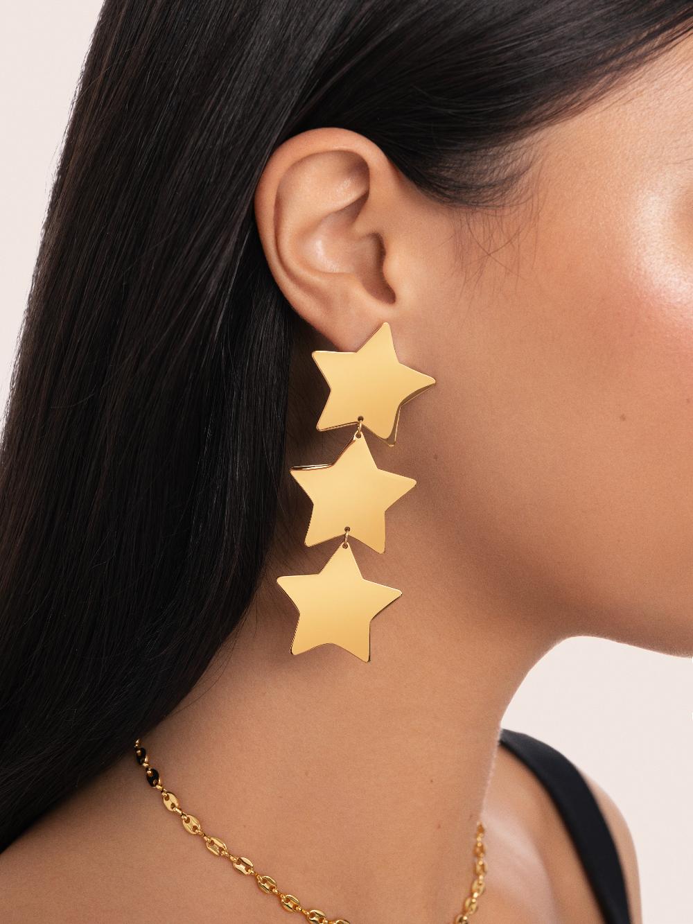 singularu Pendientes Big Stars Acero Baño Oro COMPRAR AHORA