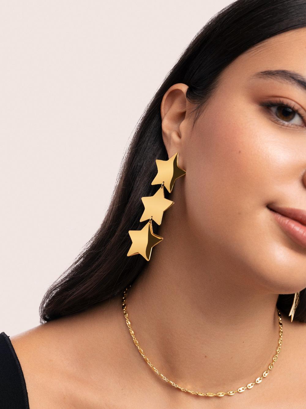 singularu Pendientes Big Stars Acero Baño Oro COMPRAR AHORA