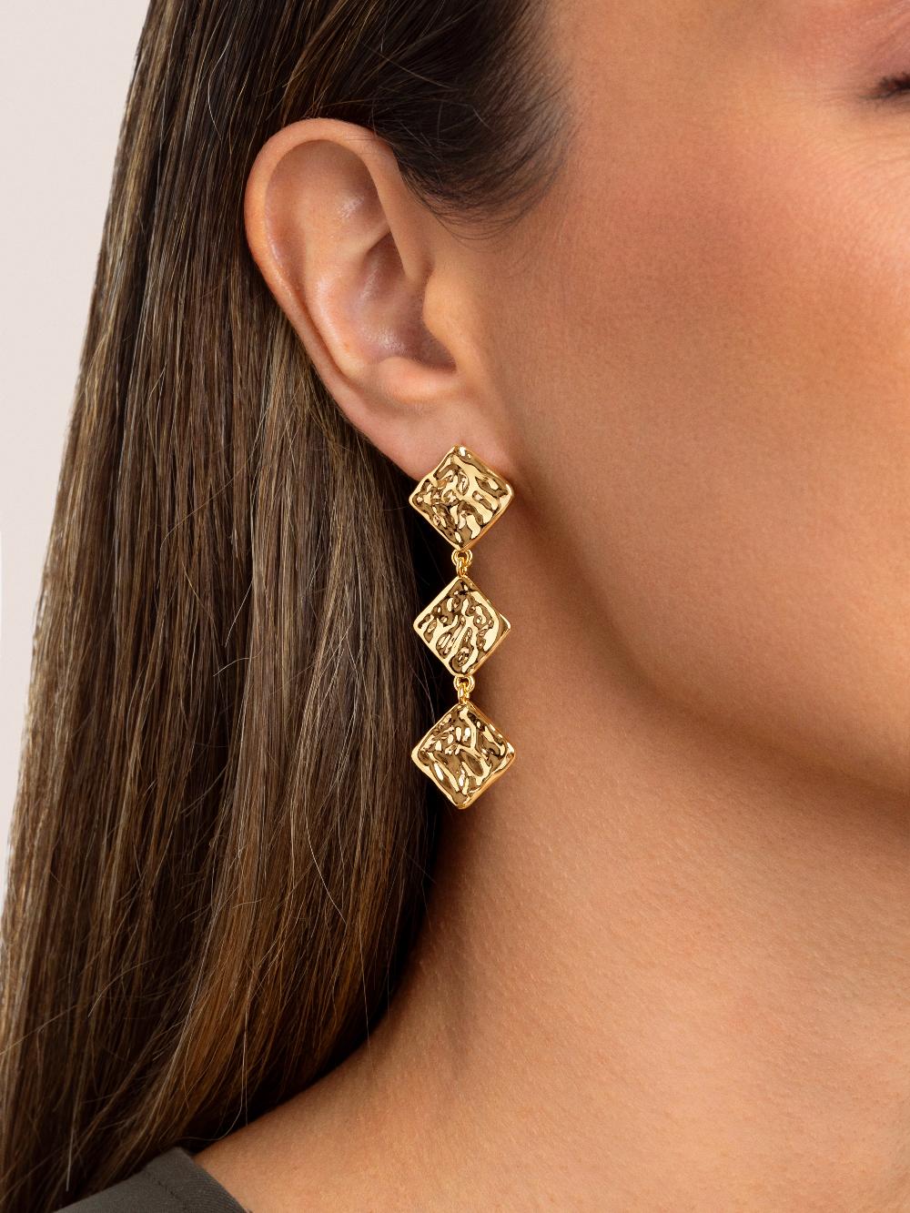 singularu Pendientes Rhomb Baño Oro Venta caliente