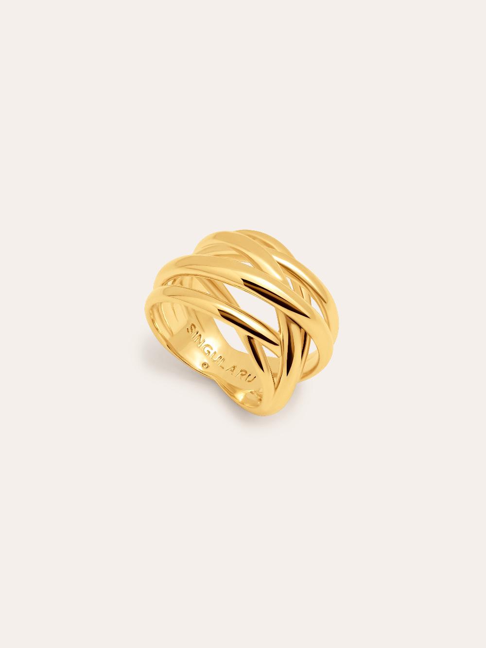 singularu Anillo Triple Cross Baño Oro Rebajas baratas