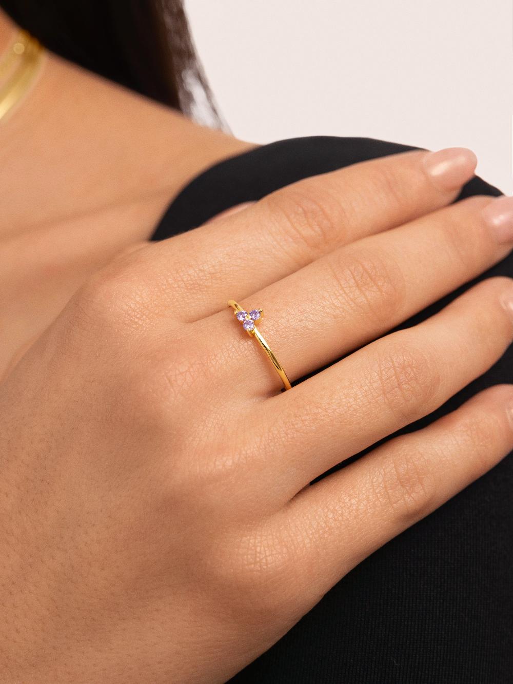 singularu Anillo Trebol Lavande Plata Baño Oro Rebajas online