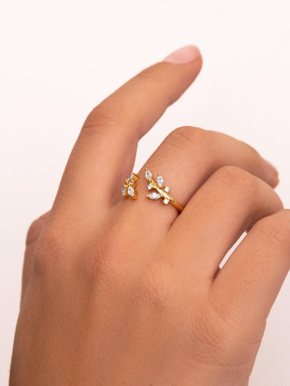 singularu Anillo Buganvilla White Plata Baño Oro Outlet
