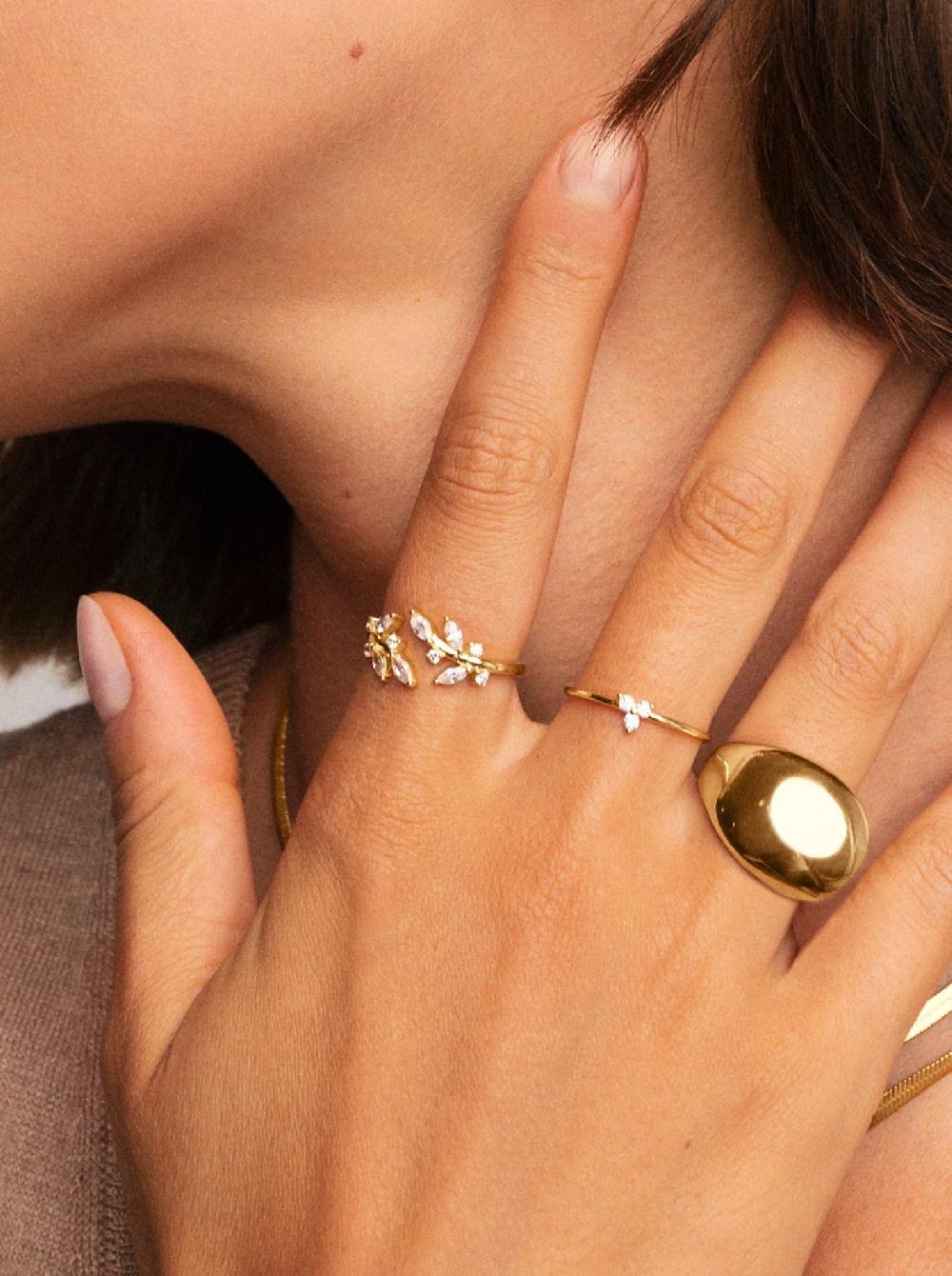 singularu Anillo Buganvilla White Plata Baño Oro Outlet