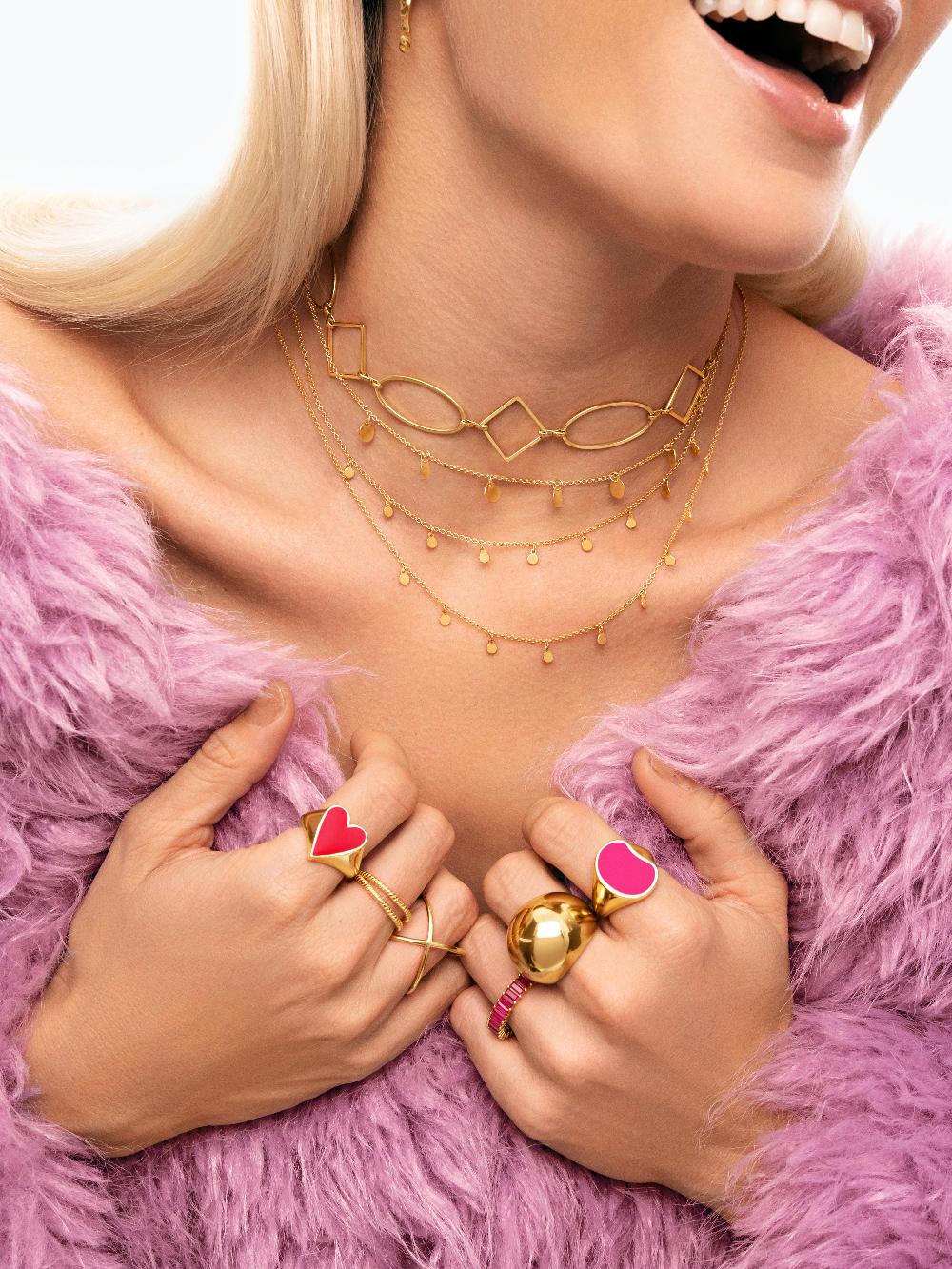 singularu Anillo Signet Bean Neon Pink Enamel Baño Oro Ofertas