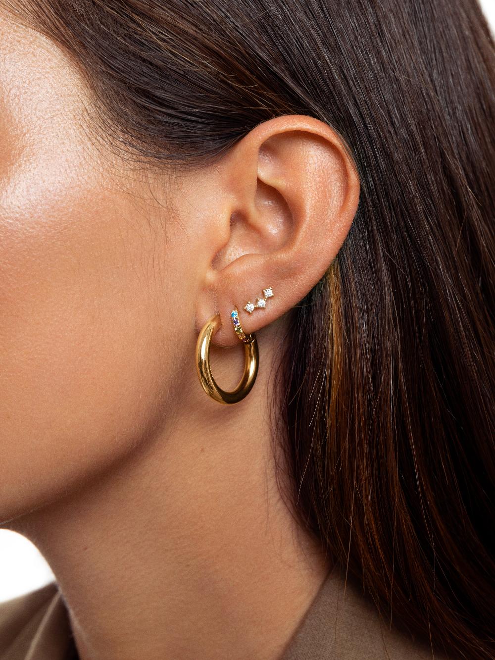 singularu Pendiente Suelto Triple Spark Plata Baño Oro COMPRAR AHORA
