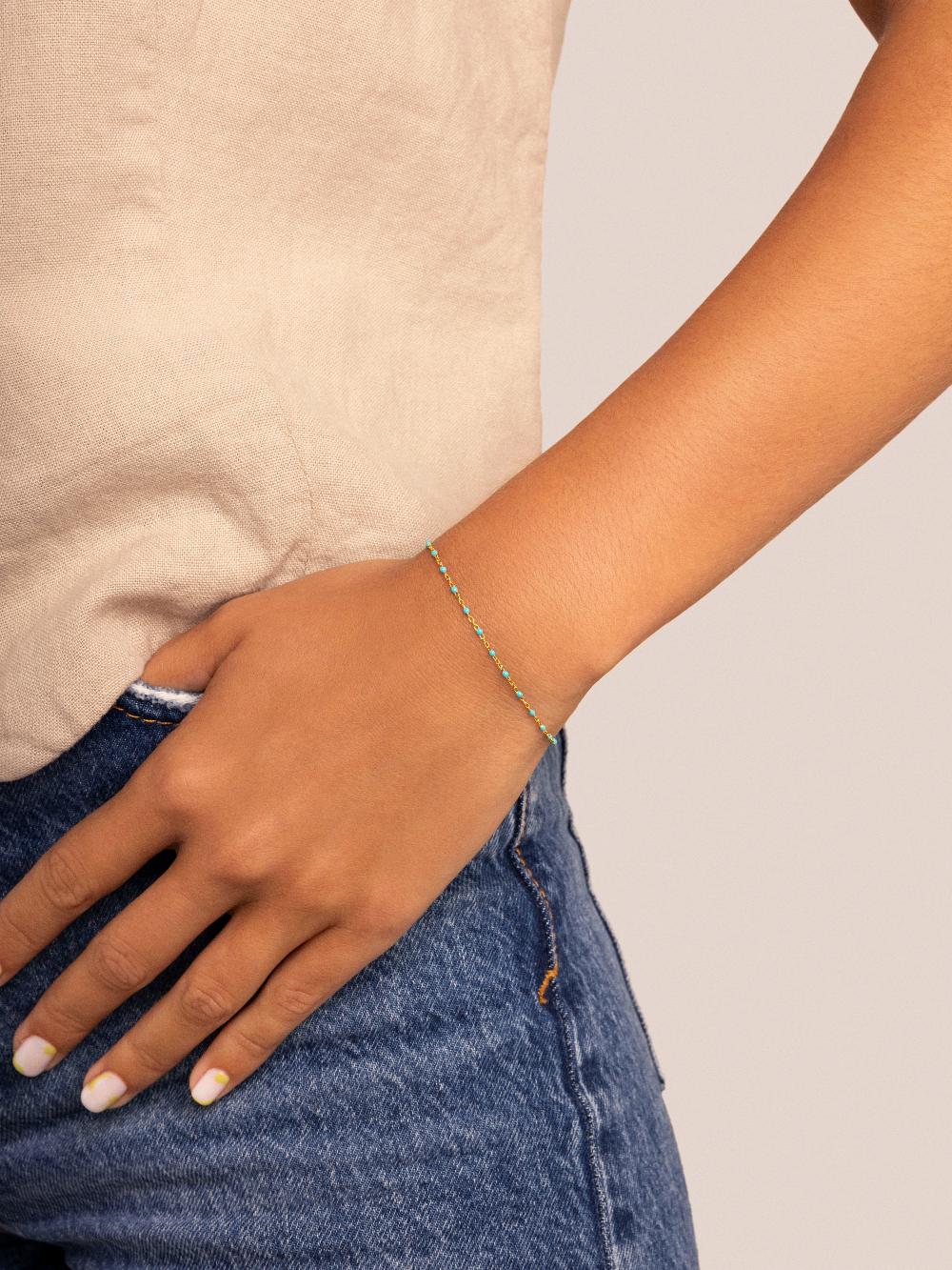 singularu Pulsera Dots Turquoise Enamel Plata Baño Oro Promoción trimestral