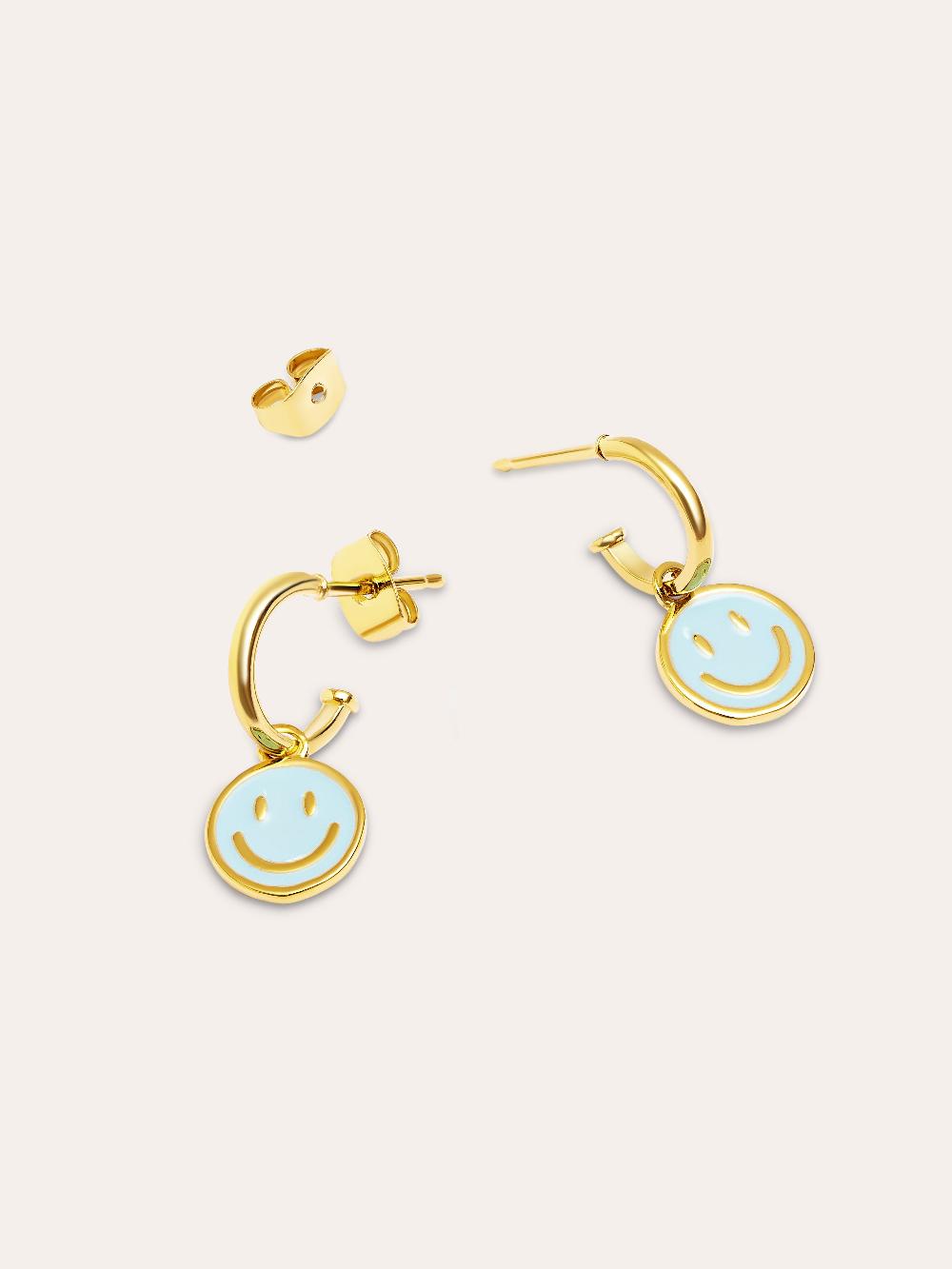 singularu Pendientes Aro Smiley Sky Enamel Baño Oro Libre de impuestos