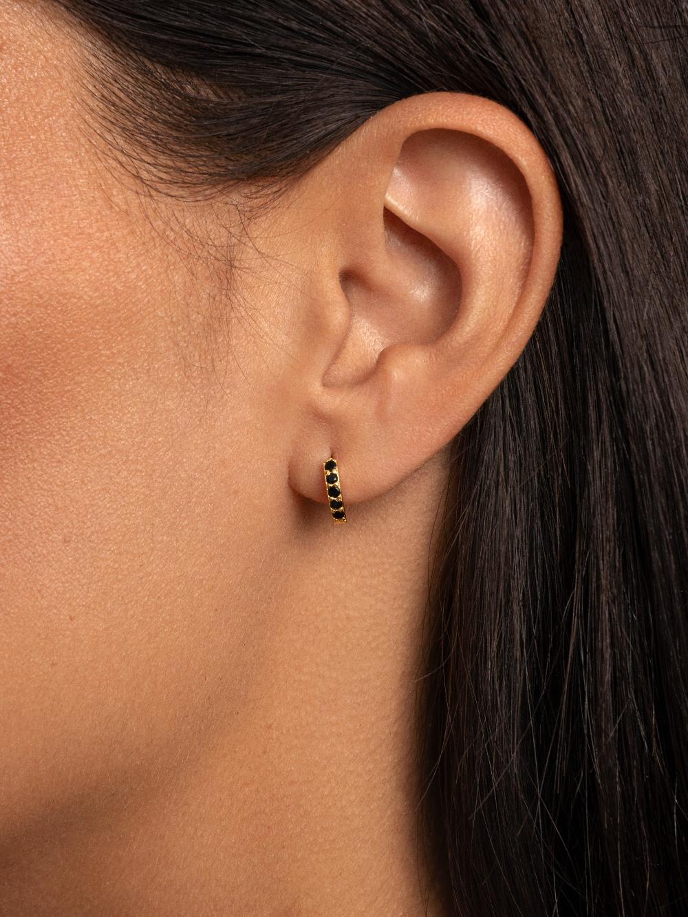 singularu Pendiente Suelto Aro Cleo M Black Plata Baño Oro Outlet online
