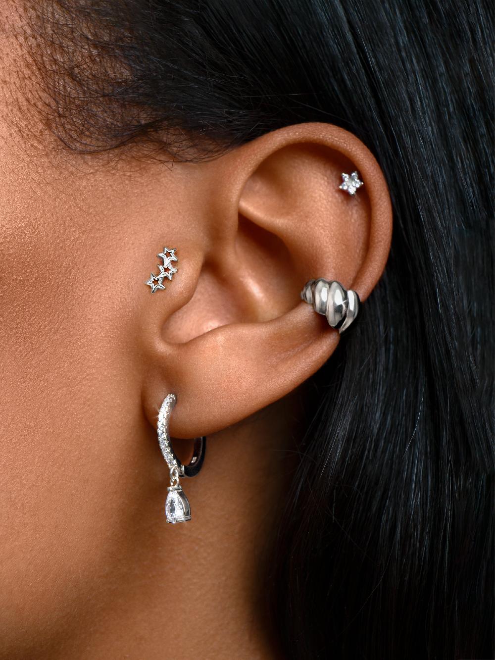 singularu Pendiente Suelto 3 Star Plata Gran oferta