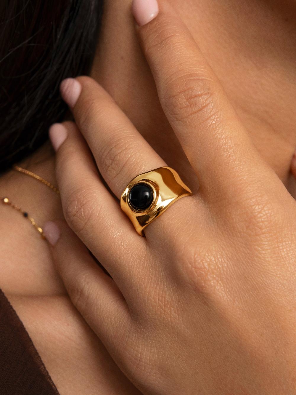 singularu Anillo My Onyx Baño Oro Ventas relámpago